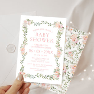 Cute pink pastel bohemian floral baby girl shower invitation