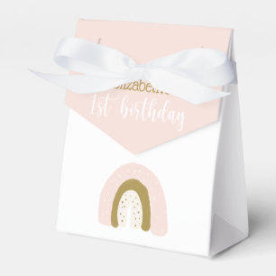 Cute Pink Pastel Boho Rainbow First Birthday Favour Box