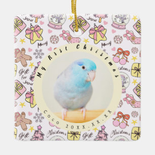Cute Pink Pastel Christmas Pattern Photo Custom Ceramic Ornament