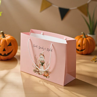 Cute Pink Pastel Ghost & Pumpkin Halloween Large Gift Bag