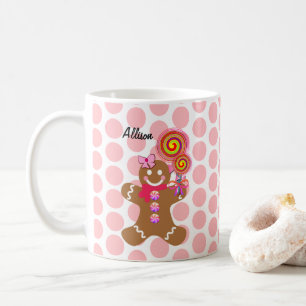 Cute Pink Pastel Gingerbread Girl Personalised Coffee Mug