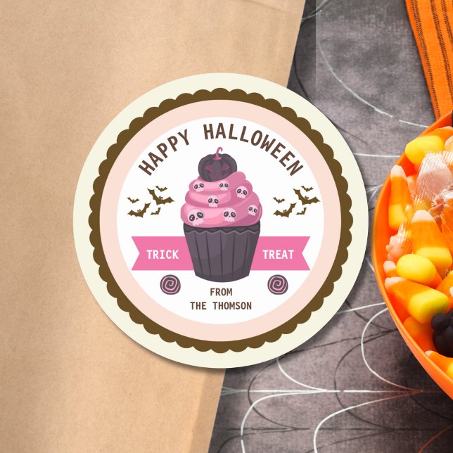 Cute Pink Pastel Happy Halloween  Classic Round Sticker (Creator Uploaded)