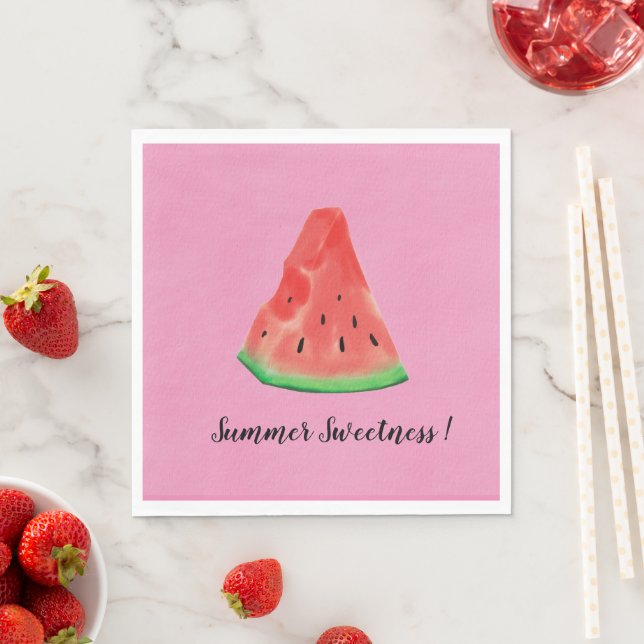 Cute Pink Pastel Watercolor Watermelon Napkins (Insitu)