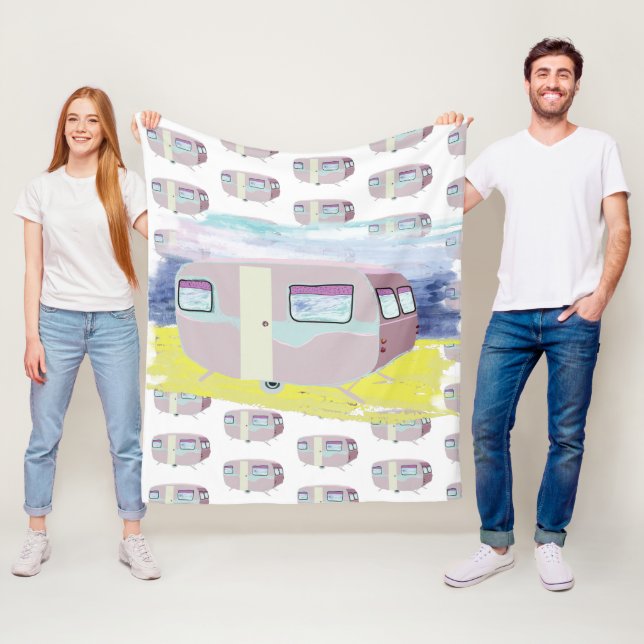 Cute Pink Pattern Caravan Art Fleece Blanket (In Situ)