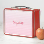 Cute Pink Pattern Monogrammed Girls Kids School Metal Lunch Box<br><div class="desc">Create your own custom, personalised, elegant dark pink calligraphy / typography / script / font monogram monogrammed, modern, cool, stylish, chic, trendy, baby pink and white stripes shaded striped pattern design, girly, adorable, durable food safe tin plate, food contact safe interior material, classic style kids girls metal school lunch box...</div>