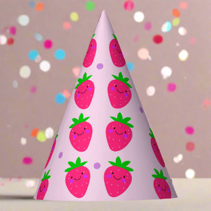 Cute Pink Pattern Strawberries Birthday Girly  Party Hat