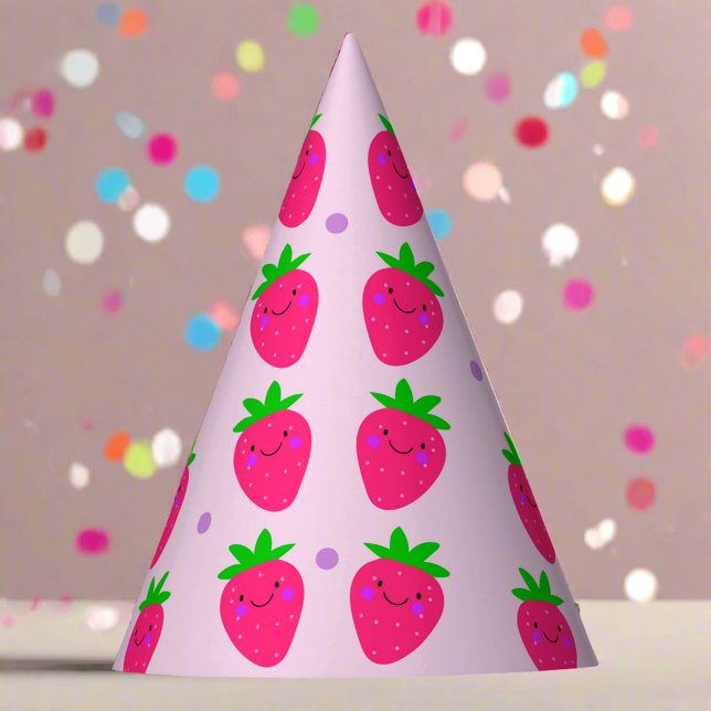 Cute Pink Pattern Strawberries Birthday Girly  Party Hat (Creator Uploaded)