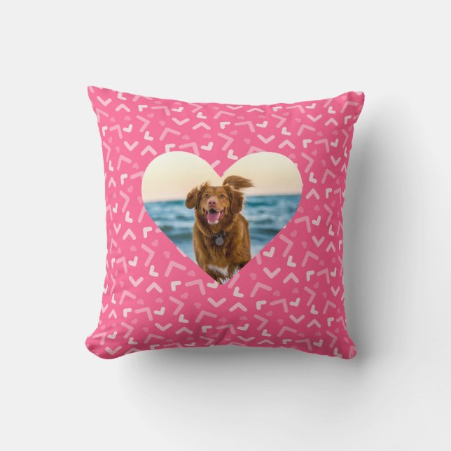 Cute Pink Patterned Dog Photo Custom Cushion (Front)