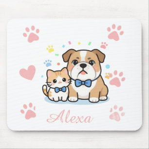 Cute Pink Paw Cat Dog Personalised Name Mouse Pad