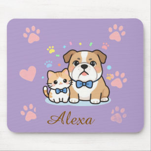 Cute Pink Paw Cat Dog Personalised Name  Mouse Pad