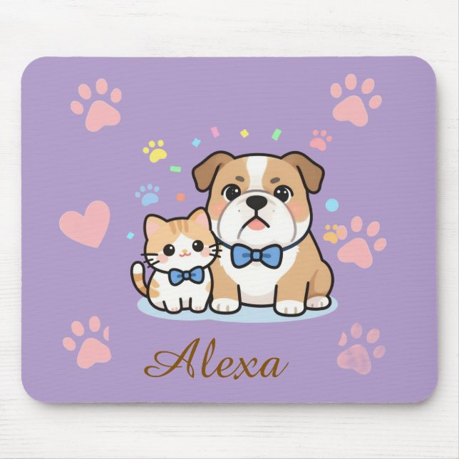 Cute Pink Paw Cat Dog Personalised Name  Mouse Pad (Front)