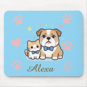 Cute Pink Paw Cat Dog Personalised Name Mouse Pad