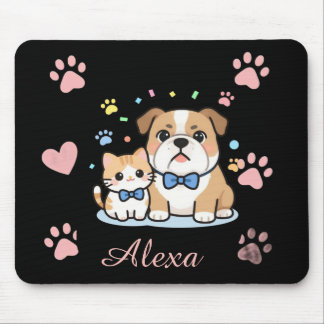 Cute Pink Paw Cat Dog Personalised Name  Mouse Pad