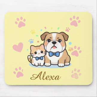Cute Pink Paw Cat Dog Personalised Name  Mouse Pad
