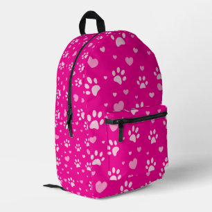 Cute Pink Paw Print and Heart Pattern Backpack