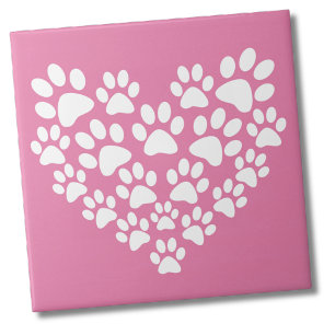 Cute Pink Paw Print Heart Ceramic Tile
