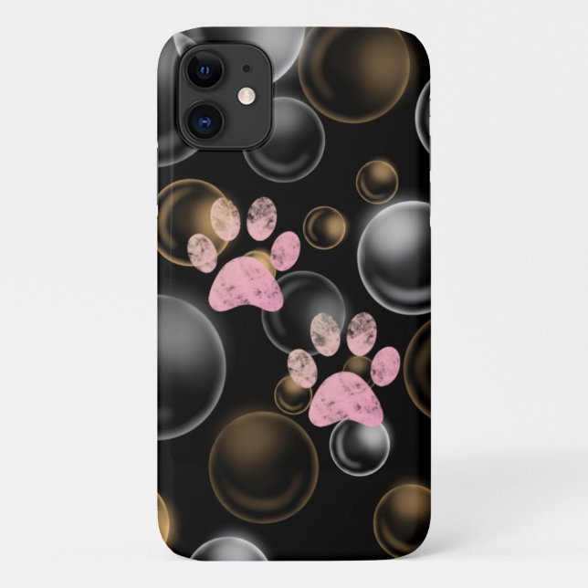 cute pink paw print in bubbles Case-Mate iPhone case (Back)