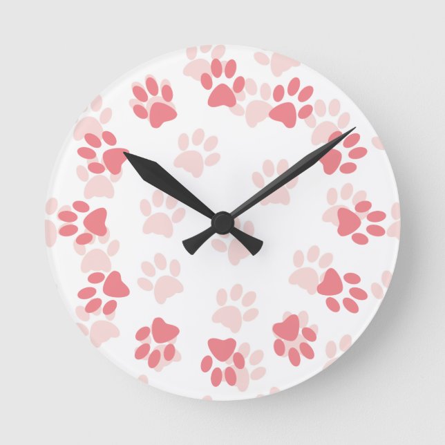 Cute Pink Paw Prints for Pet Lovers Clock (Front)