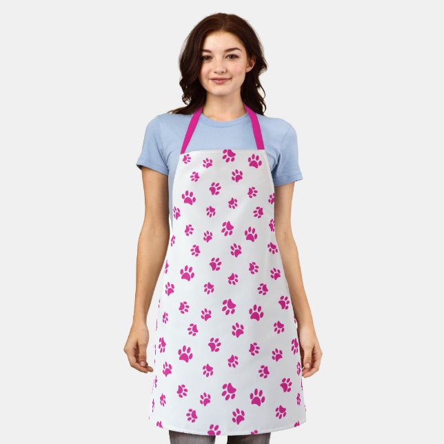 Cute Pink Paw Prints Pattern Apron (Worn)