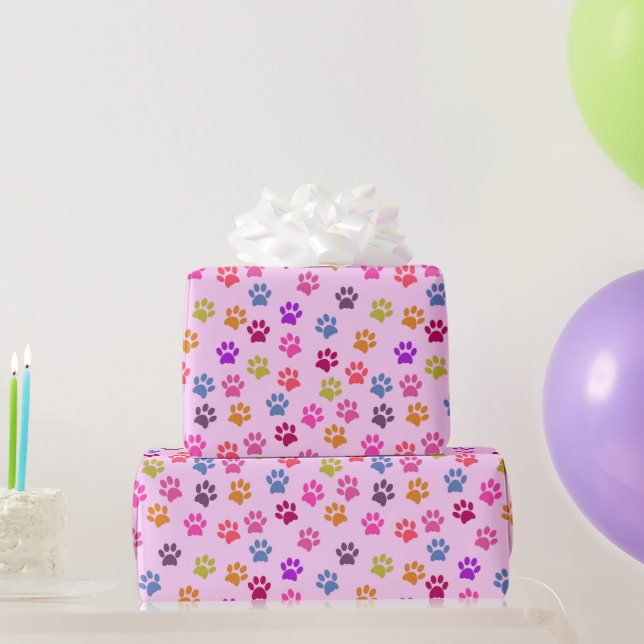 Cute Pink Paw Prints Pattern Wrapping Paper (Party Gifts)