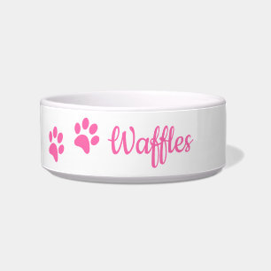 Cute Pink Paw Prints Personalised Pet Name Gift Bowl
