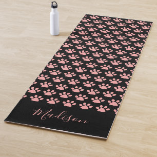 Cute Pink Pawprint Personalised Black Yoga Mat