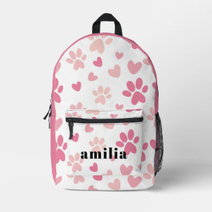Cute Pink Pawprint Personalised Printed Backpack