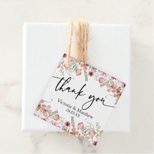 Cute Pink Peach Flowers Wedding Favour Tags