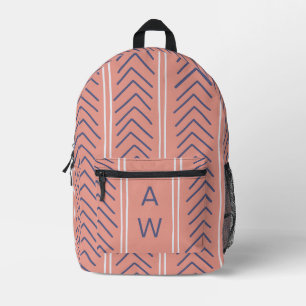 Cute Pink Peach Geometric Arrows Monogram Initials Printed Backpack