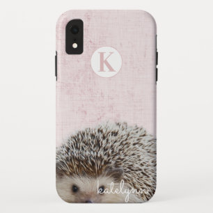 Cute Pink Peek-a-Boo Baby Hedgehog Monogram iPhone XR Case