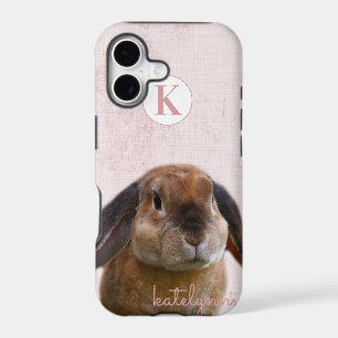 Cute Pink Peek-a-Boo Bunny Photograph Monogram