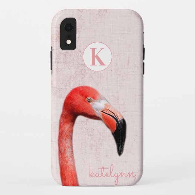 Cute Pink Peek-a-Boo Flamingo Photograph Monogram Case-Mate iPhone Case (Back)