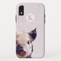 Cute Pink Peek-a-Boo Piglet Photograph Monogram