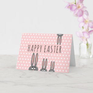 Cute Pink Peeping Bunnies Happy Easter Kids Card