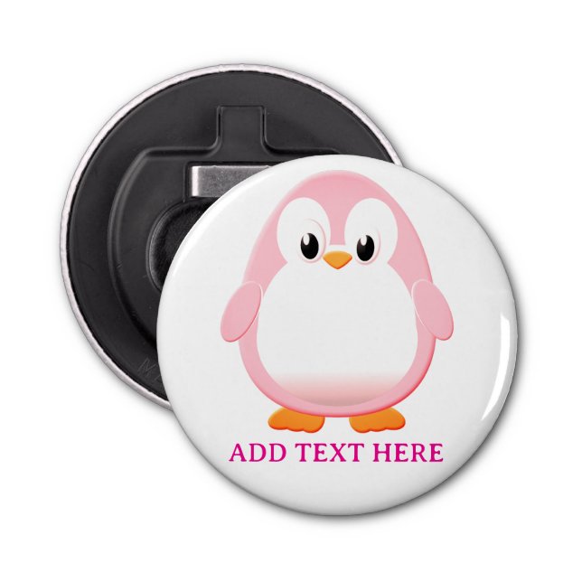 Cute Pink Penguin Cartoon Custom Bottle Opener (Front)