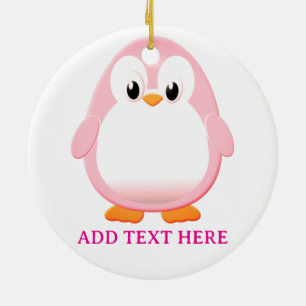 Cute Pink Penguin Cartoon Custom Ceramic Ornament