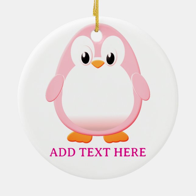 Cute Pink Penguin Cartoon Custom Ceramic Ornament (Back)