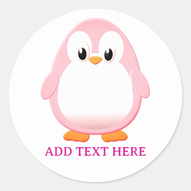 Cute Pink Penguin Cartoon Custom Classic Round Sticker (Front)
