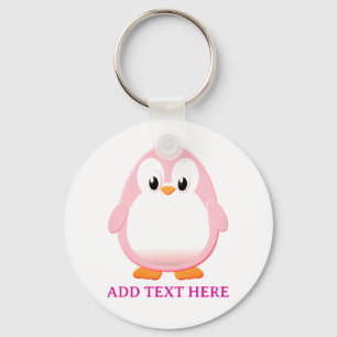 Cute Pink Penguin Cartoon Custom Key Ring