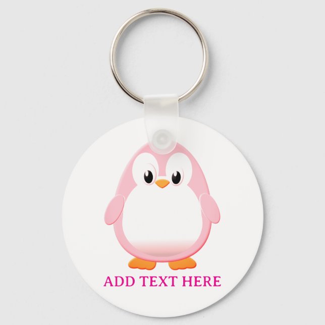 Cute Pink Penguin Cartoon Custom Key Ring (Front)