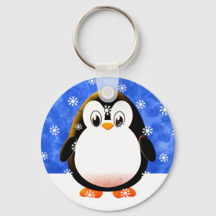 Cute Pink Penguin Cartoon Snow Flakes Custom Key Ring