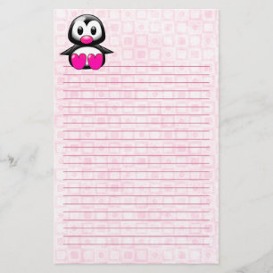 Cute Pink Penguin Lined Stationery