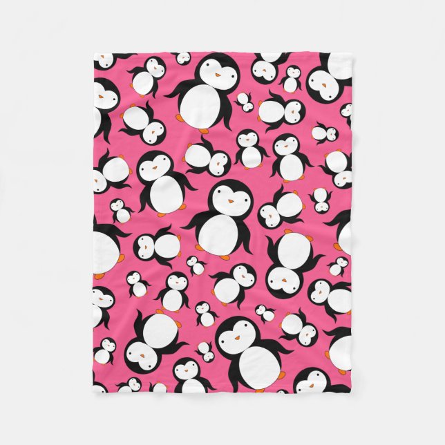 Cute pink penguin pattern fleece blanket (Front)
