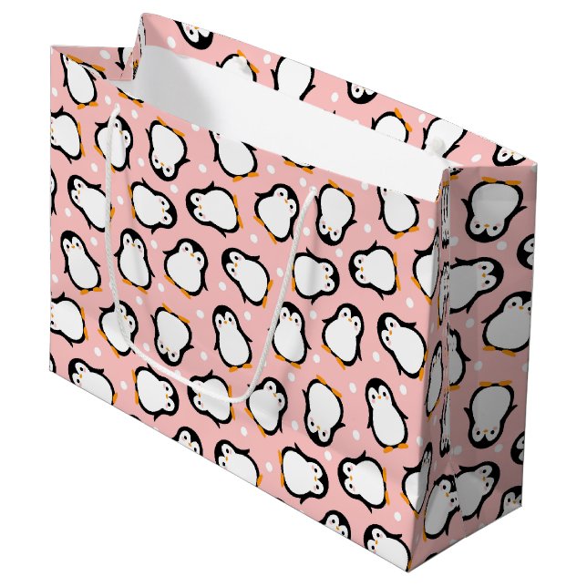 Cute pink penguin pattern large gift bag (Front Angled)
