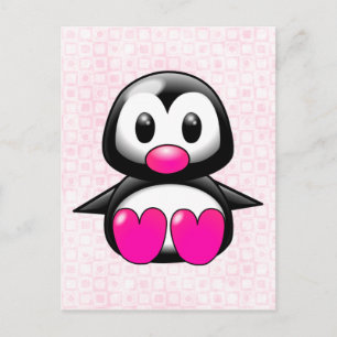 Cute Pink Penguin Postcard
