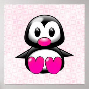 Cute Pink Penguin Poster