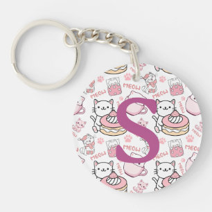 Cute Pink Personalised Cat  Key Ring