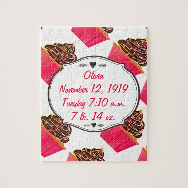 Cute Pink Personalised Cupcake Sprinkles Jigsaw Puzzle (Vertical)