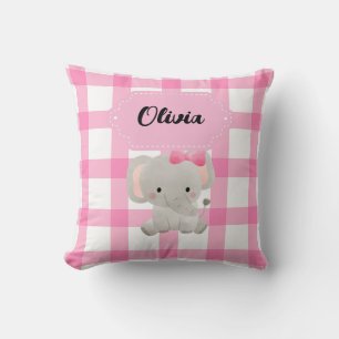 Cute Pink Personalised elephant Throw Pillow