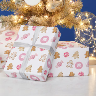 Cute Pink Personalised Gingerbread Pattern Wrapping Paper